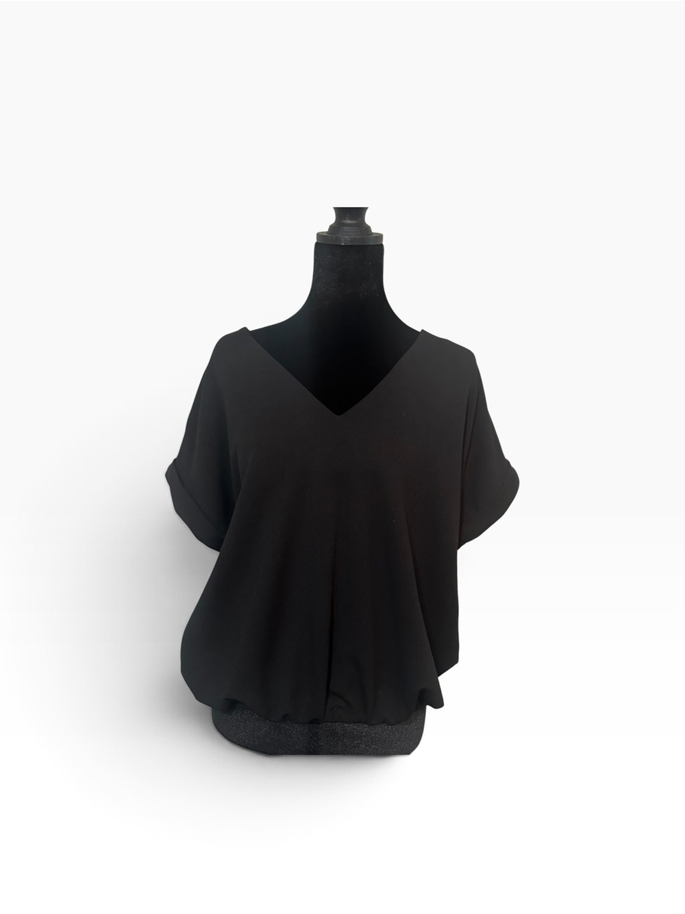 MELLODAY Black V-Neck Short Sleeve Blouse